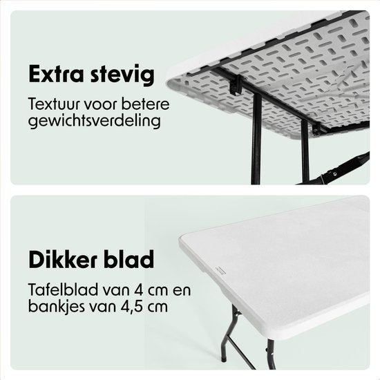LifeGoods Faltbares Picknick-Set - 180cm x 74cm - Gartentisch mit 2 Bänken - Wetterfest - Campingtisch - Biertisch faltbar - Für Innen und Außen - Für 6 bis 8 Personen - Weiß