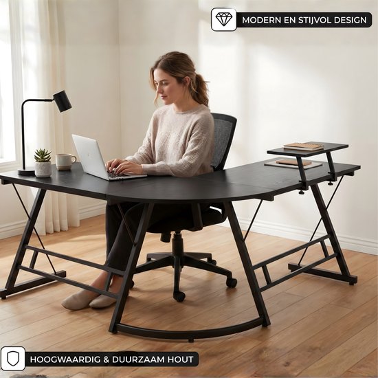Bayt Eckschreibtisch - Schreibtisch - Gaming-Schreibtisch - L-förmiger Schreibtisch - Computertisch - Schwarz - 129 x 129 x 74 cm
