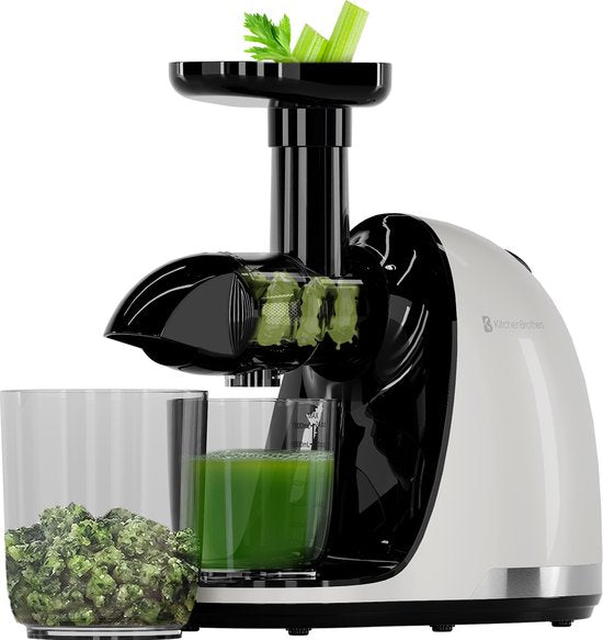 KitchenBrothers Slowjuicer - Entsafter - Gemüse- und Obstpresse - 700ml - mit Fruchtfleischbehälter - Saftpresse - Perlweiß