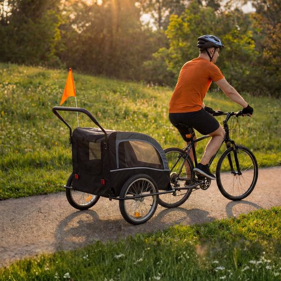 Outbee Fahrradanhänger für Kinder - 2 in 1 Fahrradanhänger und Kinderwagen - Kinderfahrradanhänger - Kinderbuggy - 3 Räder - mit Flagge