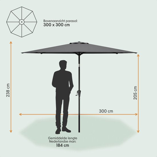 LifeGoods Sonnenschirm - Garten - Ø300 cm - 30° neigbar - Wasserdicht - UPF50+ - Dunkelgrau