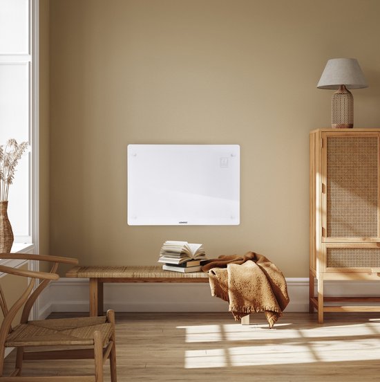VONROC Luxury electric heater - Mit Glasscheibe - 750W/1500W - Beheizt Räume bis zu 18m2 - Mit App (über Wifi) als auch manuell - Einstellbarer Thermostat und Timer - Weiß
