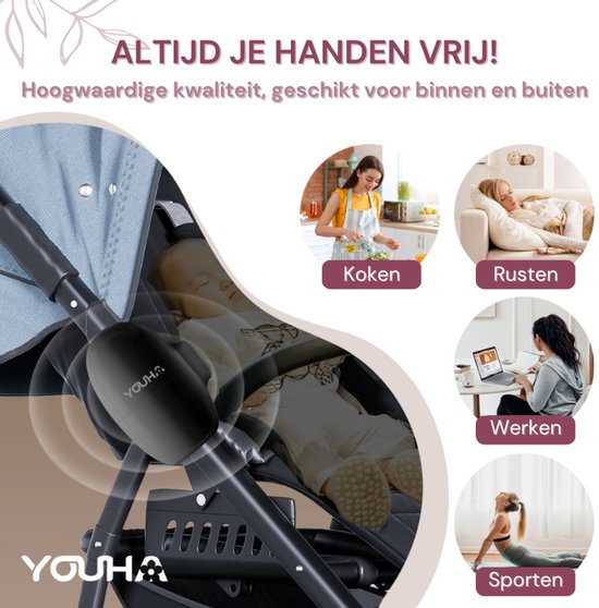 Youha Baby Rocker - Automatisches Schaukeln des Kinderwagens oder Buggys - Hände frei vom Schaukeln - Wippe für Kinderwagen - Einschlafhilfe Baby - 5 Wiegemodi - Inklusive Aufbewahrungsbeutel & Ladekabel - Farbe: schwarz