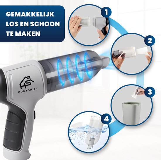 HomeShift® Autostaubsauger Cordless V2 - Krümelsauger - Handstaubsauger - Kleinstaubsauger - Schnurloser Staubsauger - Air Duster - Nass & Trocken - Grau