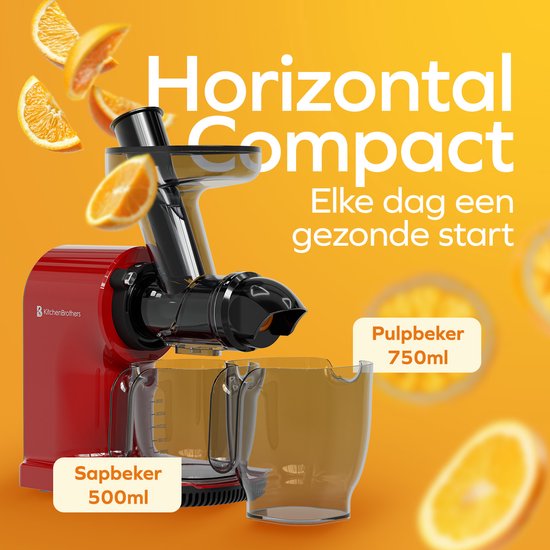 KitchenBrothers Slowjuicer - Kompakt - Entsafter - Gemüse- und Obstpresse - 45 mm - 500 ml - Rot