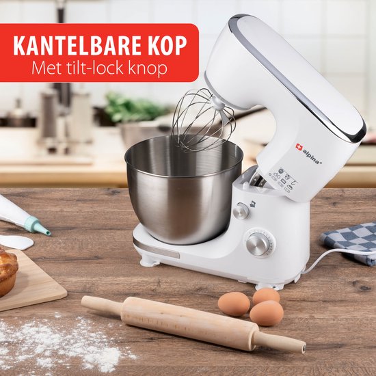 alpina Food Processor - Küchenroboter - 5L Edelstahl-Mixbehälter - 3 Zubehörteile - Weiß