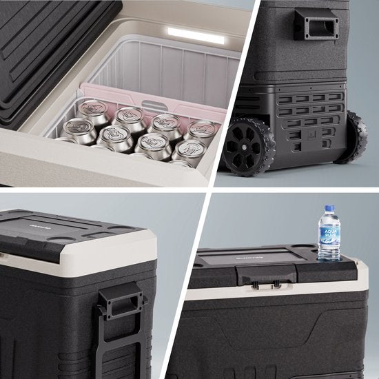 Auronic Electric Cool Box - Kompressor - 50L - 12V und 240V - Camping Kühlschrank - Frigobox Auto - Mit Rädern und Griff - Schwarz