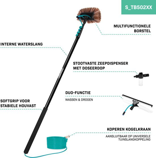 VONROC Teleskop-Waschbürste - 6,50m und Wasserenthärter - Komplett-Set