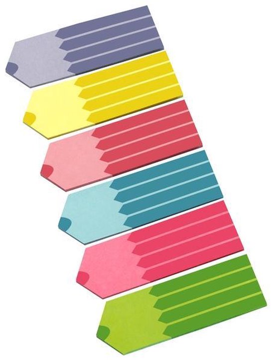 Info-Lesezeichen – Bleistift – 6 x 25 Blatt – 18 x 55 mm – lila, gelb, rot, blau, rosa, grün – IN-5672-93
