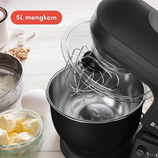 KitchenBrothers Küchenroboter - Küchenroboter - 5L - Mixer mit Rührschüssel - Küchenmixer - 1200W - Mattschwarz