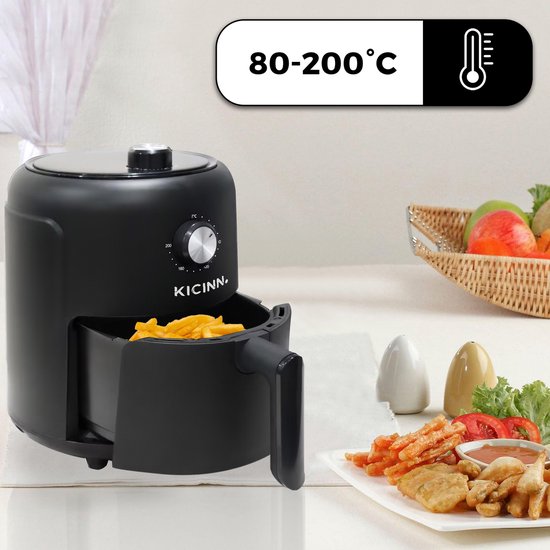 Kicinn Airfryer - Airfryer XL - Heißluftfritteuse - 3 Liter - 1000 Watt - Schwarz