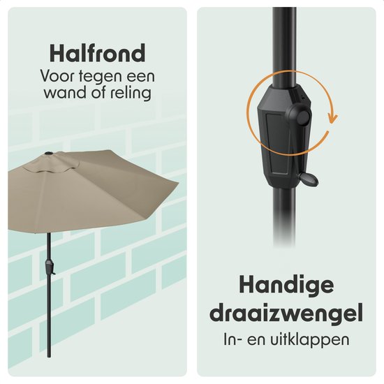 LifeGoods Balkon Sonnenschirm - Garten - 270x135 cm - Halbkreisförmiger Sonnenschirm - Wasserdicht - UPF50+ - Taupe