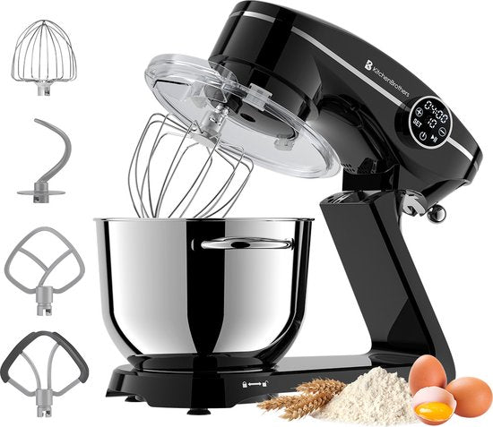 KitchenBrothers Küchenroboter - Touch Display und Timer - Küchenroboter - 6.2L - 1800W - Küchenmaschine - Aluminium - Schwarz