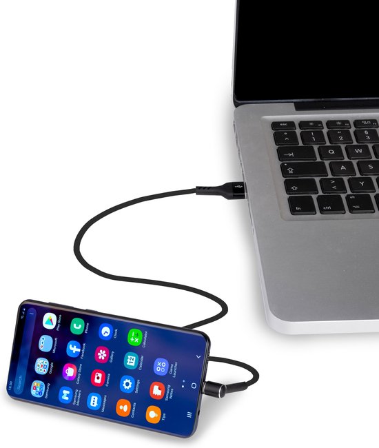 Grundig USB-Kabel - 3-in-1: Ladekabel, Datenkabel und Telefonständer - Micro-USB/ USB-A - 1 Meter - Schwarz