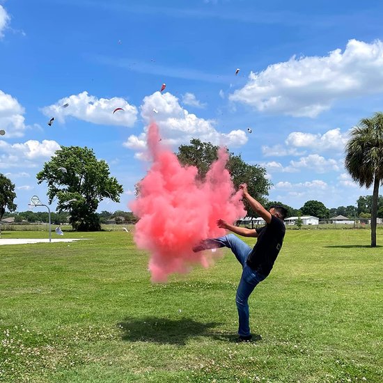 Partizzle Gender Reveal Football - Mit rosa & blauem Puder - Baby Shower Dekorationen - Junge oder Mädchen Party - Alternative Rauchbombe & Rauchpistole - Plastik
