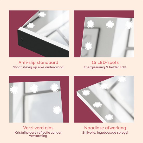 Fraay® Hollywood Spiegel mit Beleuchtung 60x50cm - 3 Lichtmodi - Make-up Spiegel mit 10-facher Vergrößerung Spiegel - LED Dots Beleuchtung dimmbar - Inkl. 2 Beauty Blenders und Puderquaste
