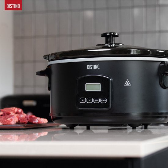 DistinQ - Digitaler Slowcooker 6 Liter mit Timer - Innenbehälter aus Keramik - Timerfunktion - schwarz