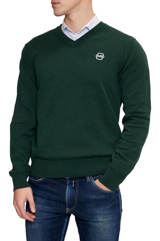 Mario Russo Pullover - Dunkelgrün - Größe L - Italienischer Schnitt - 85% Baumwolle Pullover