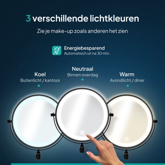 Mirlux Make-up-Spiegel mit Led-Beleuchtung - wiederaufladbar - 5-fache Vergrößerung - Vergrößerungsspiegel mit Licht - Rasierspiegel - Badezimmerspiegel - Schwarz