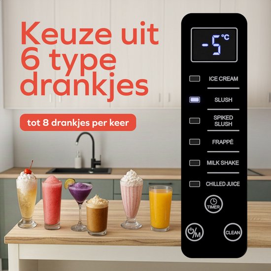 KitchenBrothers Slush Puppy Maker - 1.6L - 6 Ständer - BPA-frei - Slushi-Maschine - Eiscreme-Maschine - Schwarz