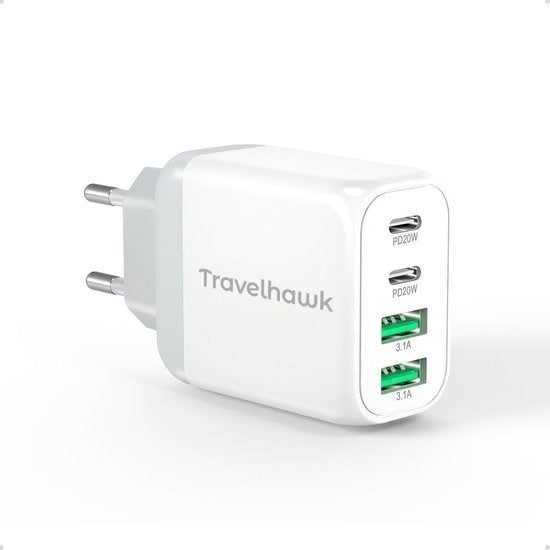 Travelhawk USB-C Ladegerät - Geeignet für iPhone - Schnellladegerät - PD 40W - Weiß