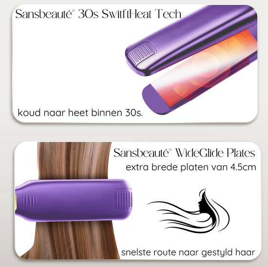 Sansbeauté® Professionelles Glätteisen - 2 in 1 - Lockenstab - Glätteisen - Haarglätter - Schnelles Aufwärmen - 80℃ bis 230℃ - Glätten & Locken - ION-Technologie - Klassisches Lila