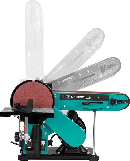 VONROC Band- und Tellerschleifer 350W - Inkl. 2x Schleifband 100 x 915 mm (P80 & P120) und 2x Schleifteller Ø150 mm (P80 & P120)