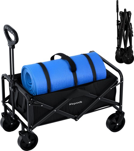 LifeGoods Wagon - Faltbar - 80KG Tragfähigkeit - 80L - Waschbares Polyester - Kompakt - Schwarz