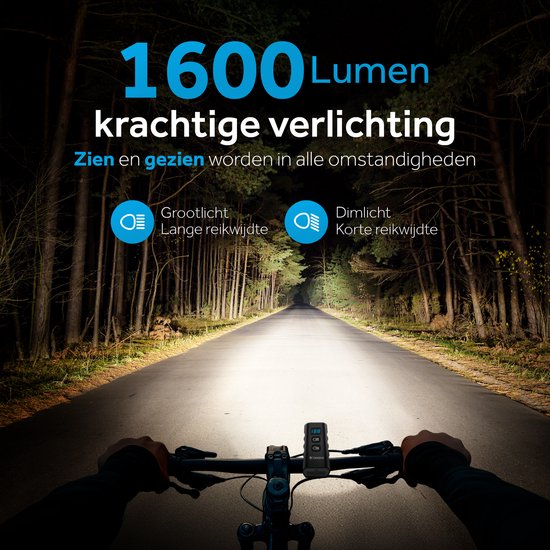 Tikkens LED Fahrradlicht - 1600 Lumen - USB Wiederaufladbar - Mit Powerbank - MTB & Rennrad Beleuchtung - Wasserdicht