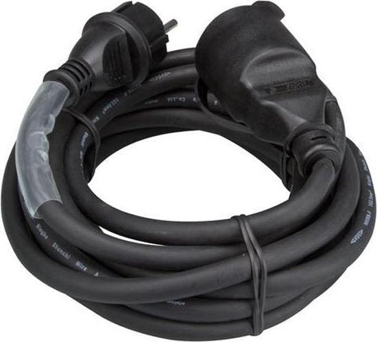 HQ-Power Verlängerungskabel, mit Schrumpfschlauch, H05RR-F 3G2,5, 5 m, 16 A/230 V, 3680 W, Typ E/F, IP44, Gummi, schwarz