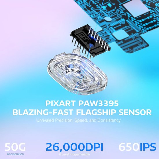 ATTACK SHARK Kabellose Gaming-Maus - Kabelgebunden/2.4G/BT5.4 - Leichtgewicht 49G - PAW3395 - 26000DPI - Lavendel