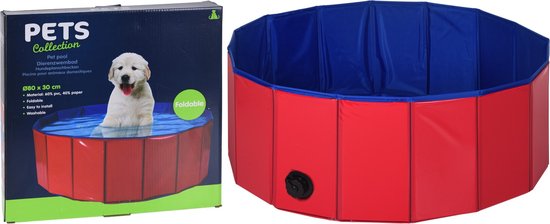 Tierpool - Ø80x30cm - Hundepool - Tierplanschbecken - Rot/Blau