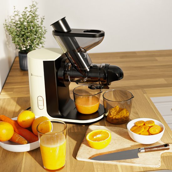 KitchenBrothers Slowjuicer - Entsafter - Gemüse- und Obstpresse - 43 mm und 60 mm Einfüllöffnung - 400 ml - Champagner