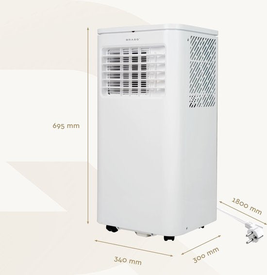 BRASQ 3-in-1 Mobiles Klimagerät – 9000 BTU – Inkl. Fensterdichtungsset & Fernbedienung – Für Räume bis 16 m² – Weiß