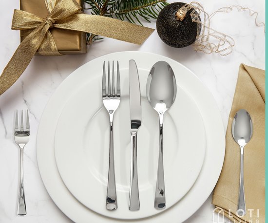 Loti Living Besteck-Set 30-teilig - 6 Personen - Besteck-Set 6 Personen - Löffel, Messer, Gabeln, Kuchengabeln - Spülmaschinenfestes Besteck - Hochwertiger Edelstahl - Edelstahl