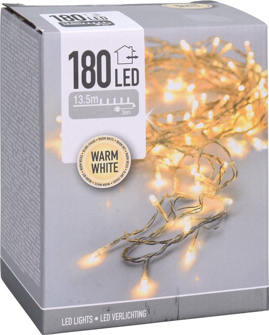 LED-Leuchten - 180 LED - 13,5 Meter - Warmweiß - Transparentes Kabel
