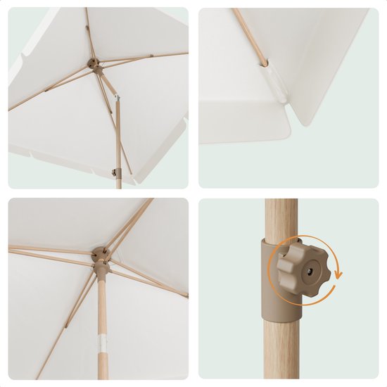 LifeGoods Sonnenschirm - Garten - Balkon Sonnenschirm - 200x125cm - 30° neigbar - Wasserdicht - UPF50+ - Holzbeschichtung - Creme