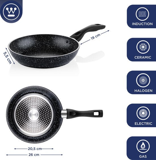 Westinghouse Bratpfanne - Ø 26 cm - Induktion - PFOA-frei - Schwarzer Marmor