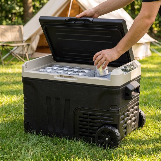 Auronic Electric Cool Box - Kompressor - 50L - 12V und 240V - Camping Kühlschrank - Frigobox Auto - Mit Rädern und Griff - Schwarz