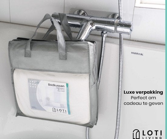 Loti Living Badekissen für die Badewanne - Badekissen - Nackenkissen für die Badewanne - Kopfstütze für die Badewanne - Badekissen mit Saugnäpfen - 6 Saugnäpfe - Ergonomisches Nackenkissen - Anti-Rutsch - Weiß