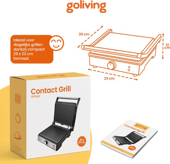 Goliving Toasti Machine XL - Kontaktgrill - Toasti Eisen - 29 x 23 cm - Panini Grill - Kompakt - Einstellbare Temperatur - Schwarz