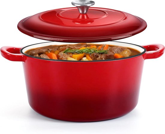 Castex Elegance Royal Gusseisen-Kasserolle mit Deckel 28 cm - Induktionspfanne - Gusseisen-Kasserollen - Rot