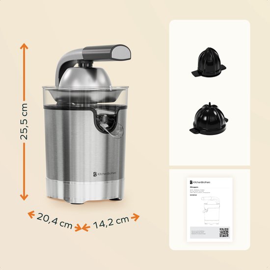 KitchenBrothers Zitruspresse - Kompakt - Mit Ausgießer und Presshebel - 0.35L - Edelstahl