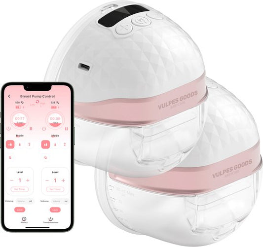 Vulpes Goods BabyCare Double Breast Pump PRO V2 - Elektrische Milchpumpe - App Steuerung - 150 ml - USB-C Wiederaufladbar - Weiß/Rose Gold