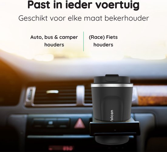 Volcan Edelstahl Kaffeebecher To Go - Thermosbecher - Auslaufsicher - Teebecher - 380ml - Schwarz