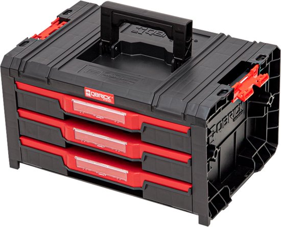 Qbrick System - PRO Drawer 3 Toolbox 2.0 Expert - 450 x 310 x 244 mm - Schwarzer PP-Kunststoff - Modularer Werkzeugkasten mit 3 Schubladen - Ultimative Werkstattorganisation