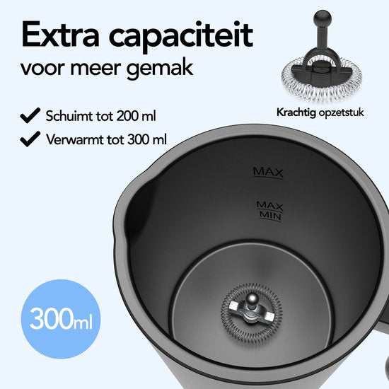 Aviro Milchaufschäumer mit Ausgießer - Elektrisch - 300ML - 4-in-1 - Milchaufschäumer - Milchschneebesen - Milchaufschäumer - Schwarz