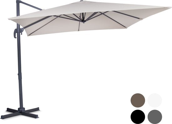 VONROC Premium Floating Parasol Pisogne - 300x300cm - Inkl. Kreuzfuß & Schutzhülle - Quadratisch - 360° drehbar - Neigbar - UV-beständiges Tuch - Beige