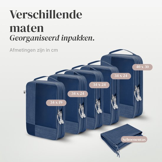 Skycases Travel Essentials Packing Cubes - 6-teiliges Set - Luxus-Kompressions-Organizer aus hochwertigem Nylon - platzsparend und langlebig - ideal für Reisen - Dunkelblau