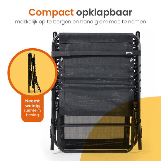 Goliving Liege - 5 Ständer - 188 x 56 x 29 cm - Faltbare Sonnenliege - Faltbare Strandliege - Gartenliege - Inklusive Kopfkissen - Verstellbare Rückenlehne - Schwarz